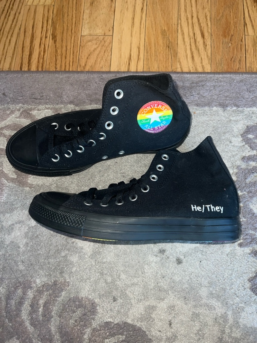 Converse Unisex Black High Top Sneakers with Rainbow All-Star Patch
